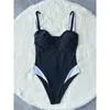 Women's Swimwear Sexy Splicing U Neck Padded Women One Piece Swimsuit Female Monokini High Leg Cut Bather Bathing Suit Swim V4979