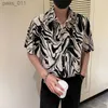 Camicie casual maschile giapponese fiore di seta ghiacciata per uomo manica corta harajuku sciolto harajuku oversize 2023 Nuovo sottile camicia hawaiana 240402