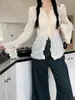 Blouses pour femmes PLAMTEE S-L Doux Slim Printemps Chemises à manches longues Col en V Chic 2024 All Match Daily Office Lady High Street Lace Tops