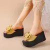 Slippare Summer Sandals Women 2024 Ladies Cloth Bow Fish Mouth Platform Wedge Heel Indoor Outdoor Beach