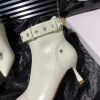 Boots 2023 Metal Belt Pointed 7cm Thin High Heel Front Zipper Short Boots Fashion 3439 Internet Celebrity Model Winter Boots