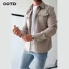 Mannen Casual Shirts Herfst Mannen Shirt Jas Revers Bovenkleding Jassen Jeugd Single-Breasted Effen Kleur Onderkleding Slanke Vintage