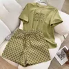 2023 Summer Womens Casual 2-Piece Tracksuit Set Short Sleeve Top and Shorts Y75