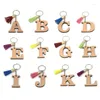 Keychains Letter Wooden Carved A-Z Letters Tassel Pendants Keyrings Cute Car Key Holders Wooden's Bags Hangings Jewelry Gifts