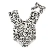 2024 children one pieces swimwear summer fashion girls white leopard print swimsuit + headscarf two-piece children's wear