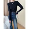 Women's T Shirts French Style Rounded Hem Slim Fit Tshirts O-neck Long Sleeve All-match Bottomed Shirt Spring Casual Simple Solid Top 2024