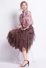 Kjolar koreansk stil hög midja mid längd tofs flytande mesh kjol ins ruffled kant fluffy tårta