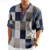 Ny minimalistisk färgblockering 3D -tryckt stående krage herr casual skjorta 76U9