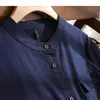 Parti Elbiseleri Vimly Donanma Pamuk Keten Gömlek Kadınlar İçin 2024 Yaz Zarif Ofis Bayanlar Stand Yakası Kısa Kollu Dantel-Up rahat elbise