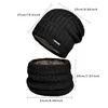 2PCS Warm Set for Men Winter Hat Scarf Beanie Knit Thick Fleece Lined Skull Cap Neck Warmer Gifts Father 240311