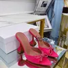 Famosi sandali con tacco alto firmati Moda estiva Scarpe eleganti con fiocco a punta Sandali con fibbia in cristallo in pelle Tacchi alti da donna classici