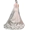 Chapel Length Bridal Veils With Comb Lace Appliqued Ivory White 2 Meters Tulle One Layer Wedding Headpieces Accessories