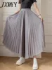 Calças femininas verão moda casual solto plissado chiffon perna larga nove quartos cintura alta saia vertical para mulher