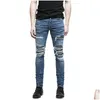 Mens Jeans Moruancle Esigner Rasgado Biker Hi-Street Morreu Moto Denim Corredores Calças De Couro Patchwork Preto Azul Drop Delivery Appare Dh7Lo