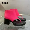 Boots Women Cow Leather Thong Boots Sexy Peep Toe 7cm Block Heeled Ankle Boots Summer Woman Fashion Neon Color Shoes Botas De Mujer