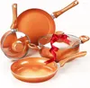 Набор посуды Clockitchen с антипригарным покрытием - 6 кастрюль и сковородок медного цвета для приготовления пищи на индукционной кухне с соусом для жарки