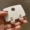 Pendientes colgantes simples de doble cara en forma de corazón perla promesa de amor chica como joyería de boda regalo de aniversario para mujer