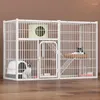 Porte-chats Cage en maille de fer simple intérieure à trois étages Villa Super gratuite fournitures pour animaux de compagnie balcon domestique grande maison avec bac à litière