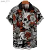 Mäns avslappnade skjortor Hawaiian Summer Horror Skull Shirts For Men Vintage Casual 3D Print Rocker Gothic Rockabilly Short Sleeve Top Importerade kläder 240402