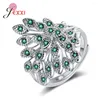 Cluster Rings Trendy Peacock Fine Tail Pattern Ring For Women Fashion Genuine 925 Sterling Silver Free Size Jewelry Gift