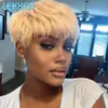 Lekker Colored Short Straight Bob Pixie Human Hair With Bangs For Women Brazilian Remy Non Lace Burgundy Red 240401