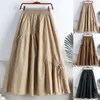 Skirts Korean Drawstring Bow Pleated Elastic High Waist Umbrella Summer Vintage A-line Long Skirt Women Fashion All-match