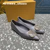 Designerschuhe Frauen Kleiderschuhe Büro Low-Heels Flachs runden Schnalle Strass Strass