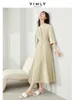 Robes décontractées Vimly Robe d'été élégante 2024 Style français Col en V A-ligne Coton Taille élastique Midi Femme Vêtements 30097