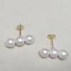 Orecchini a bottone Vera perla Akoya bianca rotonda naturale da 8-9 mm alla moda in oro 14kp