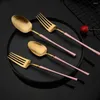 Flatware Sets 2/4/6Set Matte Western Pink Gold Tableware Fork Knife Spoon 18/10 Stainless Steel Dinnerware Cutlery Set Kitchen