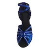 Dance Shoes Lady Girls Latin Salsa Anpassad klack Öppen tå Royal Blue Evening Party Bröllop Dancing With Rhinestones