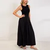 Casual Dresses Summer Women's Elegant Black Long Tank Dress O Neck Sleeveless 2 Färger med fickor