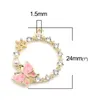 Pendentif Colliers DoreenBeads Bijoux de mode Faisant la série d'insectes Charms Cercle Bague Rose Papillon Strass clair 24 x 20 mm 5 PCs