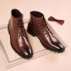 Stivali da uomo stivali caviglia marrone nero leisure scarpe in pelle originale di cuoio vintage stivale da cowboy molla molla corto botas uomo