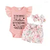 Clothing Sets My First Mothers Day Baby Girl Outfit Born Clothes Short Sleeve Ribbed Ruffle Romper Floral Shorts Headband Set Drop Del Otqjl