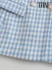 TRAF femmes mode pied-de-poule Double boutonnage Tweed Blazer manteau Vintage à manches longues rabat poche vêtements de dessus pour femmes Chic Veste 240318