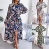 Casual Dresses Women'S Fashion Dsolid Color V-Neck Vintage Flowers Long Sleeve Dress Elegant And Pretty Official Store