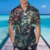 Mäns avslappnade skjortor Hawaiian Summer Horror Skull Shirts For Men Vintage Casual 3D Print Rocker Gothic Rockabilly Short Sleeve Top Importerade kläder 240402