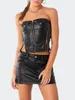 Skirts Women Summer 2Pcs Leather Fashion Outfits Off Shoulder Strapless Front Zipper Tube Top Slim Fit Mini Skirt Set