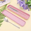 Flatware Sets Travel Portable Wheat Straw Slot Design Cutlery Practical School Tableware Box Set With Storage Bag Outdoor Eco-Friendly