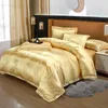 Zestawy pościeli Złote Europejski Vintage Jacquard Luksusowy zestaw bawełniany łóżko miękkie satynowe jedwabiste kołdrę kołdry na poduszce bólu
