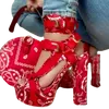 Sandały Śliczne bandana drukowane buty platformowe dla kobiet letnie panie grube obcasowe kostki Pasek Sexy Pumps7519927