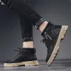 Stövlar män ankelbagel läder boot plattform bekväm chunky svart stövel promenad skor nya mode formella skor