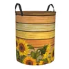 Laundry Bags Foldable Basket For Dirty Clothes Sunflowers And Leaves On Colored Wooden Storage Hamper Kids Baby Home Organizer