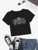 Women's T Shirts Y2k Women T-shirt Retro Rhinestone Skull Print Crop Top Harajuku Summer Fashion Tops Punk Clothing 2024