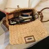 Evening Bags 2024 Summer Women's Beige Khaki Mobile Phone Minority Woven Straw Beach Messenger Small Square Flap Clutch