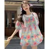 Vestidos de festa Gagarich moda francês suave rosa vestido floral doce mulheres verão rendas retalhos plissados ​​em torno do pescoço estilo universitário vestidos