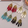 Dangle Earrings Bohemian Long Blue Tassel For Women Exaggerated Retro Ethnic Fringe Round Drop Statement Jewelry Wholesale