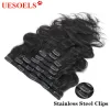 Extensions Uesoels 8 st/Set Natural Color Clip Ins Remy Human Hair 1226 Inches 120 Gramm Body Wave Clip in Human Hair Extensions Full Head