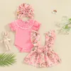 Kleidungssets 0-18m geborene Kindermädchen Sommerkleidung Kurzarm Strampler Druck Hosentender Kleid Hut Baby Ostern Outfits